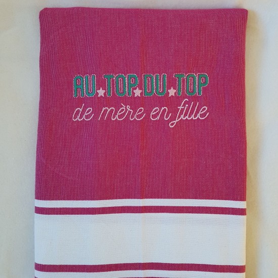 Fouta rose fuchsia brodée