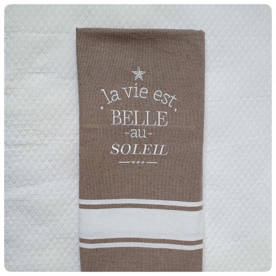 Fouta taupe brodée