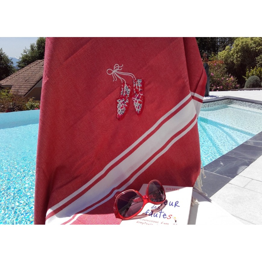 Amikado - Fouta Classique brodée (Orange) - 100% Coton 190gr - 200x100 cm - Drap de Plage XXL