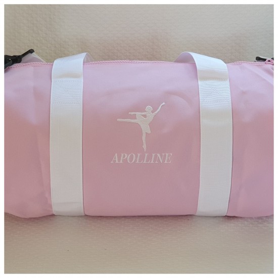 Sac polochon rose clair brodé